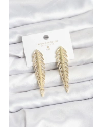 Pirinç Gold Renk Balık Sırtı Model Zirkon Taşlı Kadın Küpe