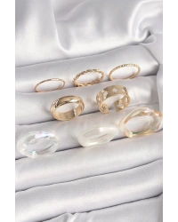 Pirinç Gold Renk Beyaz Akrilik Plastik Modek Kutup Yıldız İşleme Detay Kadın Yüzük Kombini