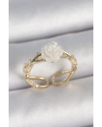 Pirinç Gold Renk Beyaz Gül Model Ayarlanabilir Kadın Yüzük