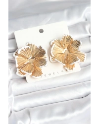 Pirinç Gold Renk Beyaz Mine Detaylı Lotus Kadın Küpe