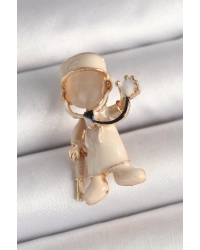 Pirinç Gold Renk Beyaz Mineli Doktor Model Kadın Broş