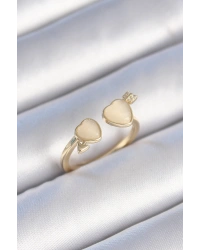 Pirinç Gold Renk Beyaz Mineli Kalp Model Kadın Yüzük