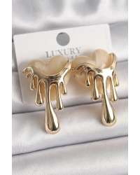 Pirinç Gold Renk Beyaz Sedefli Akan Kalp Model Kadın Küpe