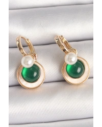 Pirinç Gold Renk Beyaz Yeşil Sallantı Mineli Kadın Küpe