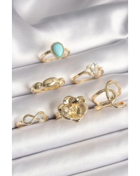 Pirinç Gold Renk Çiçek Model Model Sonsuzluk Zirkon Taş Detaylı 6Lı Kadın Yüzük Seti