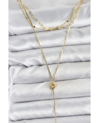 Pirinç Gold Renk Düğüm Model Detaylı 3lü Kombin Y Kadın Kolye