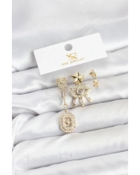 Pirinç Gold Renk Göz ve Kutup Yıldızı Model YSX Trio Küpe Seti