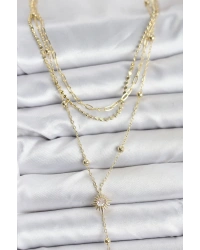 Pirinç Gold Renk Güneş Model Detaylı 3lü Kombin Y Kadın Kolye