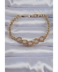 Pirinç Gold Renk İçi Zirkon Taşlı Kalp Figürlü Bileklik