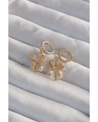 Pirinç Gold Renk İri Zirkon Taşlı Fiyonk Model Halka Küpe