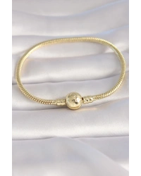 Pirinç Gold Renk İşleme Detay Charm Model Kadın Bileklik