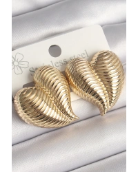 Pirinç Gold Renk İşlemeli Bomba Kalp Model Kadın Küpe