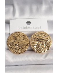 Pirinç Gold Renk İşlemeli Daire Plaka Model Kadın Küpe