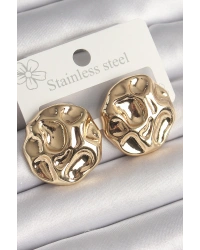 Pirinç Gold Renk İşlemeli Daire Plaka Model Kadın Küpe