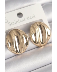 Pirinç Gold Renk İşlemeli Daire Plaka Model Kadın Küpe