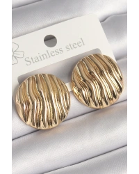 Pirinç Gold Renk İşlemeli Daire Plaka Model Kadın Küpe