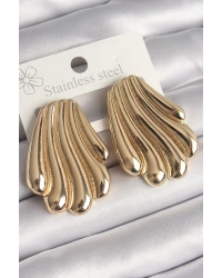 Pirinç Gold Renk İşlemeli İstirdye Model Kadın Küpe