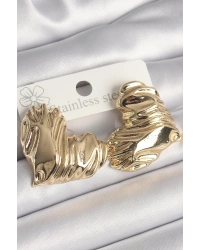 Pirinç Gold Renk İşlemeli Kalp Model Kadın Küpe