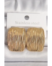 Pirinç Gold Renk İşlemeli Kare Plaka Model Kadın Küpe