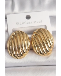 Pirinç Gold Renk İşlemeli Oval Model Kadın Küpe