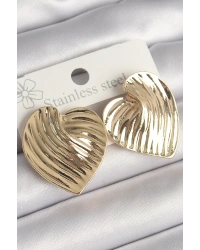 Pirinç Gold Renk İşlemeli Plaka Kalp Model Kadın Küpe