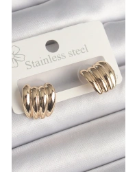 Pirinç Gold Renk İşlemeli Yarım Halka Model Kadın Küpe