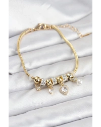 Pirinç Gold Renk Kalp Charmlı Kadın Bileklik