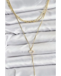 Pirinç Gold Renk Kalp Detaylı 3lü Kombin Y Kadın Kolye