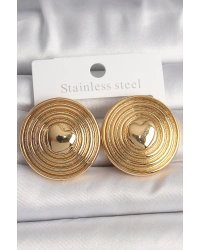 Pirinç Gold Renk Kalp İşlemeli Daire Plaka Model Kadın Küpe