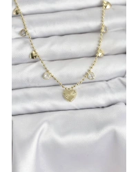 Pirinç Gold Renk Kalp Model Kadın Kolye