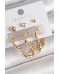 Pirinç Gold Renk Kalp Model Zirkon Taşlı Topçuk Detay Kadın Küpe Seti