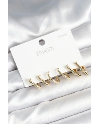 Pirinç Gold Renk Kalp Yıldız ve Halka Model 925 Ayar Gümüş Çivili Kadın Küpe Seti