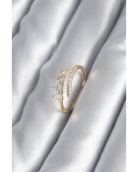 Pirinç Gold Renk Kalp Zirkon Taş Detay Kadın Yüzük