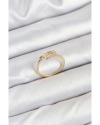 Pirinç Gold Renk Kalpli Detaylı Zirkon Taşlı Kadın Yüzük