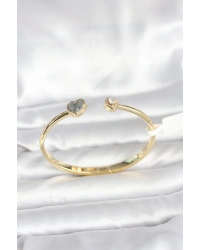 Pirinç Gold Renk Kalpli Model Kadın Kelepçe Bileklik