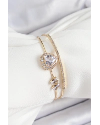 Pirinç Gold Renk Kalpli Zirkon Taşlı Kadın Bileklik