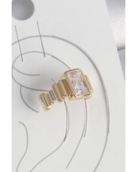 Pirinç Gold Renk Kare Zirkon Taşlı Kadın Kıkırdak Küpe