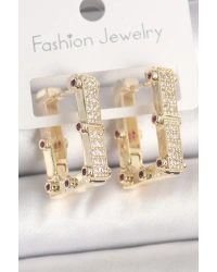 Pirinç Gold Renk Kare Zirkon Taşlı Kadın Küpe