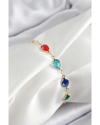 Pirinç Gold Renk Karışık Renk Damla Zirkon Taşlı Kadın Bileklik