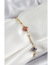 Pirinç Gold Renk Karışık Renk Yonca Zirkon Taşlı Kadın Bileklik