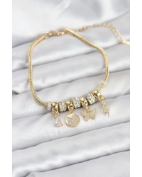 Pirinç Gold Renk Kelebek Charmlı Kadın Bileklik