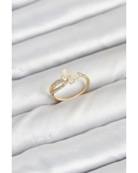 Pirinç Gold Renk Kelebek Zirkon Taşlı Kadın Yüzük