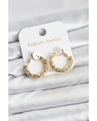 Pirinç Gold Renk Küçük Tırtıklı Halka Model Kadın Küpe