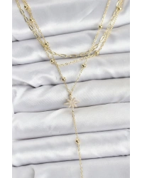 Pirinç Gold Renk Kutup Yıldızı Detaylı 3lü Kombin Kadın Kolye