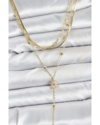 Pirinç Gold Renk Kutup Yıldızı Model Detaylı 3lü Kombin Y Kadın Kolye