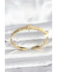 Pirinç Gold Renk Kutup Yıldızı Model Kadın Kelepçe Bileklik