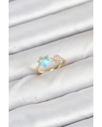 Pirinç Gold Renk Mavi Yıldızlı Model Kadın Yüzük