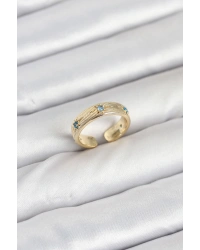 Pirinç Gold Renk Mavi Zirkon Taşlı Kutup Yıldızı Model Kadın Yüzük