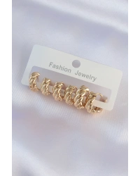 Pirinç Gold Renk Minimal Tırtıklı Küpe Seti