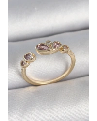 Pirinç Gold Renk Pembe Damla Zirkon Taşlı Ayarlanabilir Kadın Yüzük